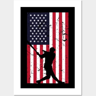 American Flag Baseball Love Distressed Baseball Player Posters and Art